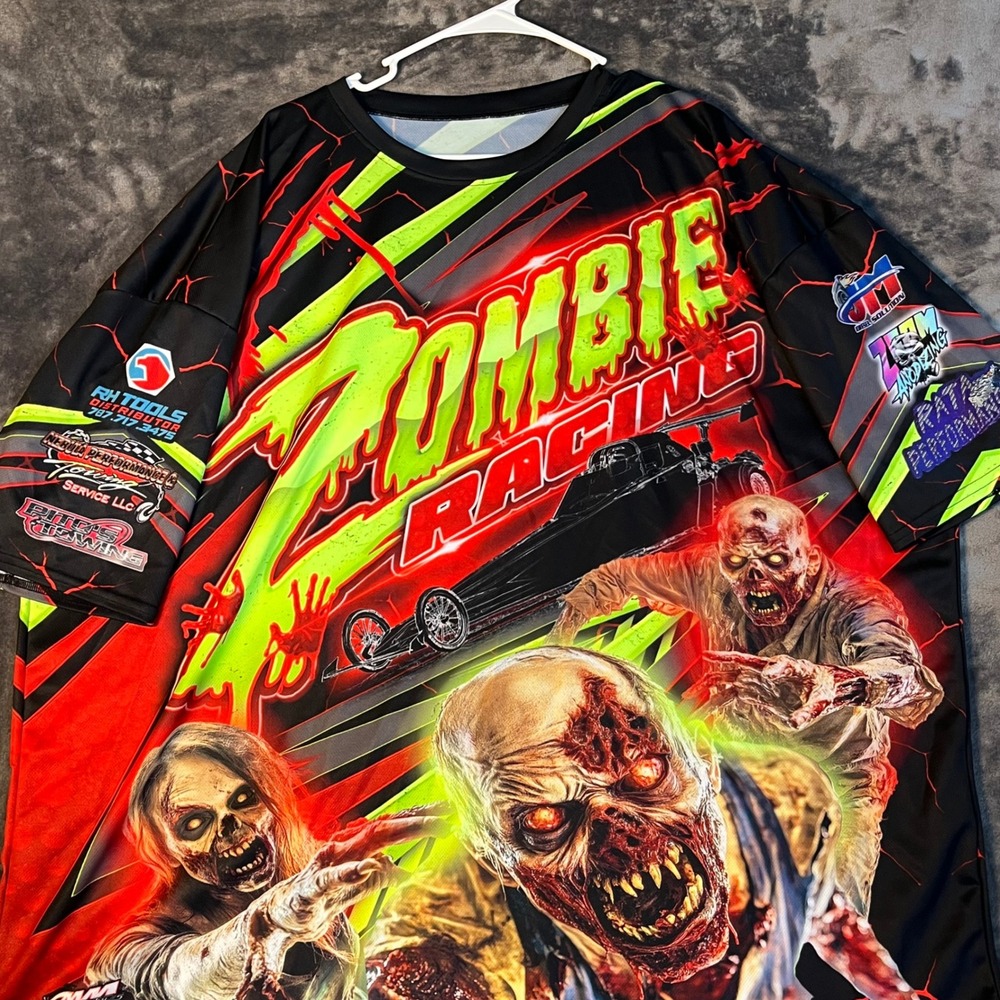 Zombie Racing Graphic Jersey Mens 4XL Black Neon Green Drag Racing Sponsor Shirt
